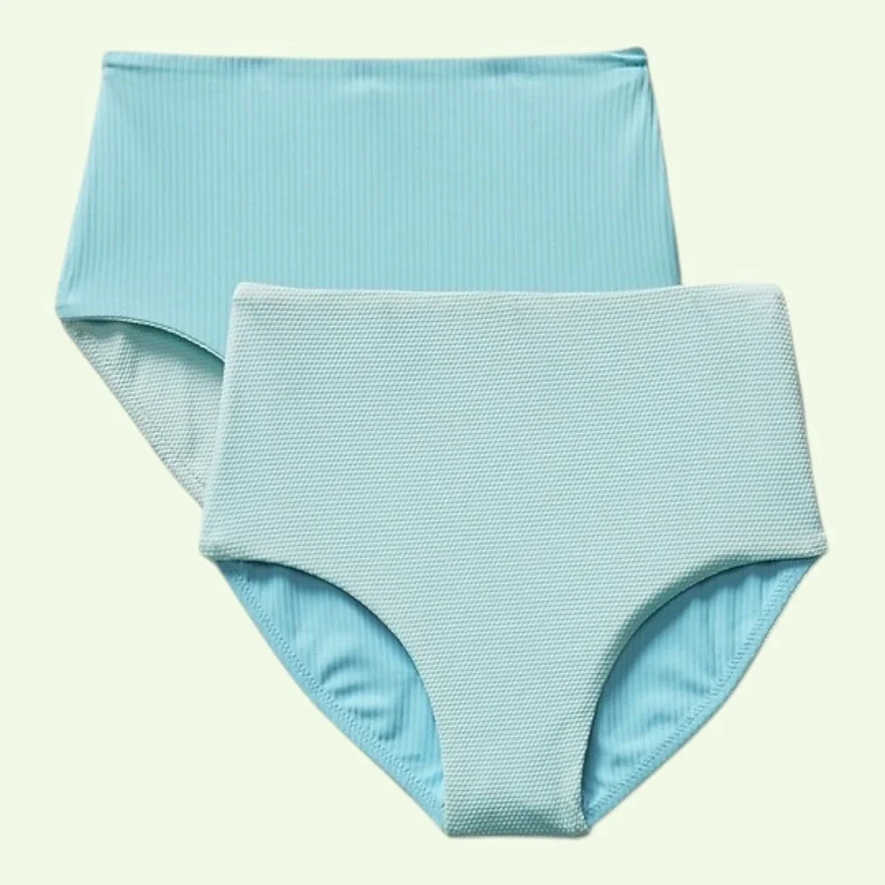 Athleta Girl Reversible Ultra High Rise Swim Bottom XL 14 Blue Textured‎ Sporty